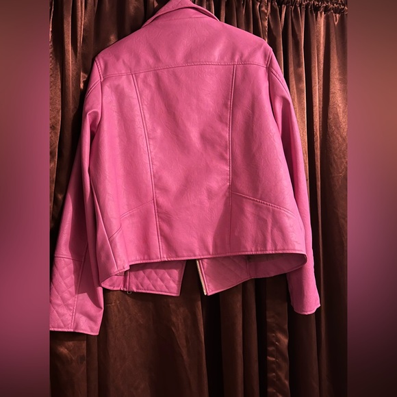 Stylish Pink Leather like jacket with gold accent - Picture 2 of 3